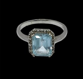 Vintage Sterling Silver Aquamarine Stone Ring, Size 10