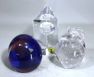 Lot Three Glass Paperweights Waterford Crystal Ball
