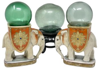 Pair Of Noritake M Hotel McAlpin New Years Eve 1931 Elephants With Glass Balls And More