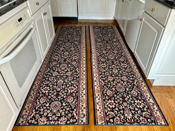 Pair Of Navy Rug Runners With Floral Design