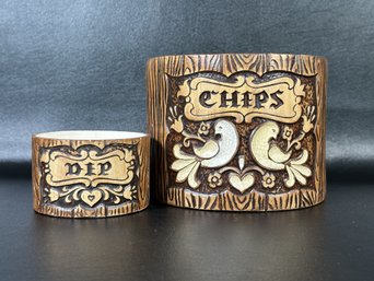 A Really Great Vintage Chips & Dip Set In Ceramic With A Faux Bois Design By Treasure Craft