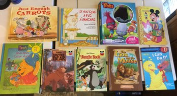 9 Vintage Children's Books Including Disney, Trolls, Winnie The Pooh, Micky Mouse, Big Bird Etc