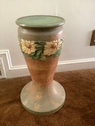 Pottery Plant Stand With Floral Design