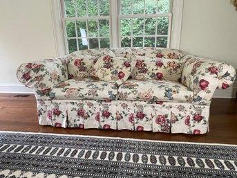 Beautiful Drexel Heritage Skirted Floral Sofa With Pillows