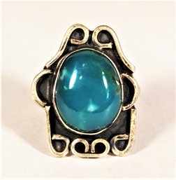 Silver Ring Having Turquoise Stone Vintage 1970s Size 6.5