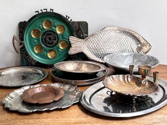 A Collection Of Vintage Metal Serving Ware