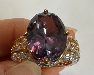 ABSOLUTELY GORGEOUS PURPLE TOPAZ COMPLETELY SURROUNDED BY WHITE STONES RING