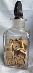Glass Jar With Sterling Silver Stopper And Filled With Vintage Wooden Scrable Pieces