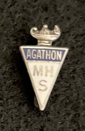 Vintage Sterling Silver & Enamel Lapel Pin - Agathon MHS - Aladdins Lamp Burning - Virtue