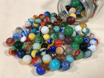 Jar Of Antique Vintage / Marbles WELL OVER Over 100 Pieces - Collected One By One Over 60 Years - Great Lot !