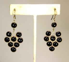 Pair Fine Sterling Silver And Black Onyx Pierced Earrings