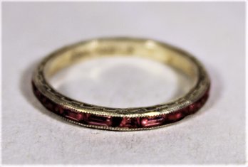 Vintage Sterling Silver Eternity Band Having Pink Glass Stones Size 5.5