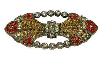 French Silver Plated Brooch Having Colorful Rhinestones Vintage