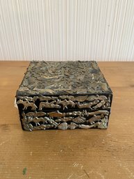 Vintage Mexican Wood Box Embellished With Milagros