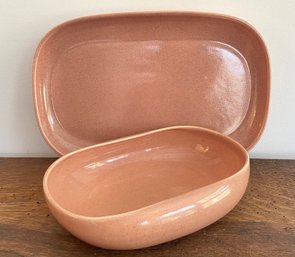 MCM Russel Wright Steubenville Coral Pink Bowl And Platter