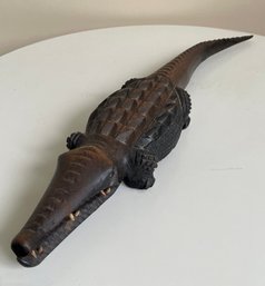 Carved Wooden ALIGATOR With Carved Bone Teeth