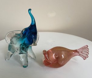 Murano Glass Elephant And Fish