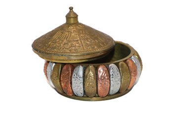 Vintage Trinket Ornate Lightweight India Dome Shape 3 Metal Colors Box With Lid