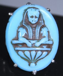 Art Deco Egyptian Revival Opaque Glass Sphinx Ring Size 6