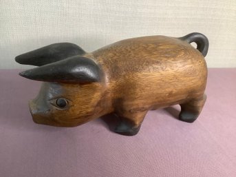 Wooden Carved Pig Sculpture