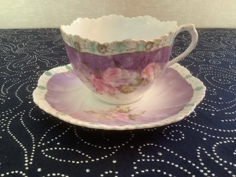 Purple Floral Teacup And Saucer