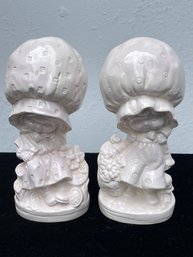 Pair Of Ceramic  Holly Hobby Inspired Girl In Bonnet Figurines