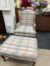 Nicely Upholstered Plaid Chair And Ottoman