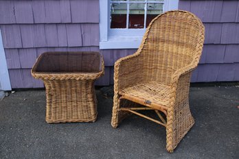 Mid Century Rattan Chair And Side Table