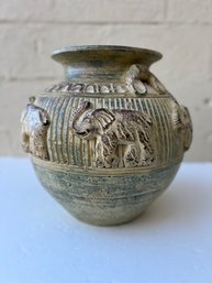 Handmade Terracotta URN / Vase With Elephants