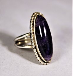 Vintage Dark Amethyst Stone Ring Oval Form Southwestern Size 4