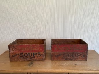 Lot Of 2 Antique Dove Tailed Campbell Soup Advertisement Boxes Shipping Crates