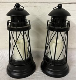 Pair Of Metal Lighthouse Lanterns