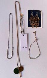 Long Solar Pendant Necklace, Estella Barlett Beaded Bracelet, Rhinstone Necklace & New Dangling Earrings