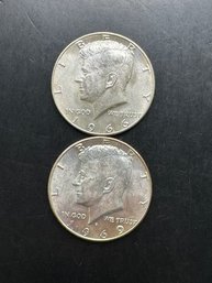 2 Forty Percent Silver Kennedy Half Dollars 1966, 1969