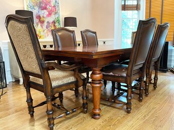 A Solid Cherry Cantilever Leaf Dining Table And Set Of 6 Chairs