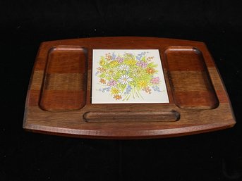 Wood And Ceramic Cheese Serving Tray