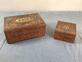 Pair Of Wood Carved Keepsake Boxes