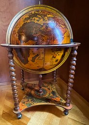 Rolling Globe Bar Decorated With Italian Zodiac & Vintage Maps