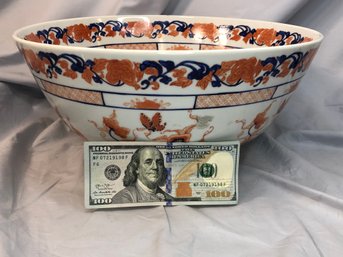 HUGE / ENORMOUS Hand Painted Asian Porcelain Bowl -  Hand Painted - Beautiful Colors / Design - VERY LARGE !