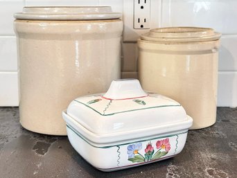 Antique Ceramic Crockery And A Lidded Casserole