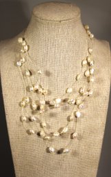 Fine Multi Strand Genuine Cultured Pearl Necklace Filigree Clasp