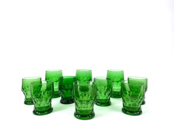 Set Of (10) Emerald Green Thumbprint Dimpled Glasses