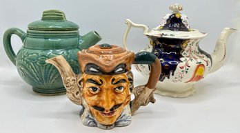 3 Vintage Teapots  Including Majolica & Toby