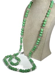 Antique Jadeite Glass Beaded Elongated Necklace 46' Long