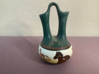 Signed Pottery Horse Mini Vase