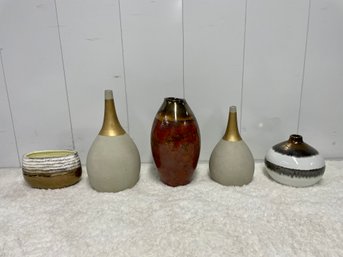 Five Gilt & Copper Color Enhanced Vases