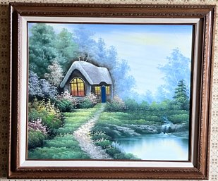 Garden Theme Framed And Signed Oil On Canvas