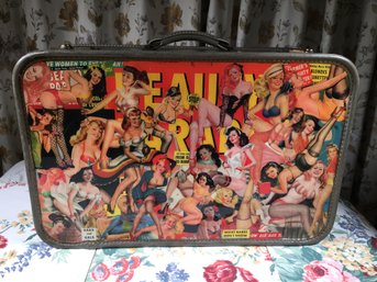 INCREDIBLY Rare And Unique Vintage 1940s Valise / Luggage With Lacquered Pinup Girl Artwork On Both Sides