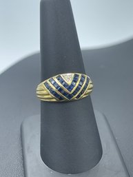Impressive V Shape Multi Sapphire & Diamond 18k Yellow Gold Ring
