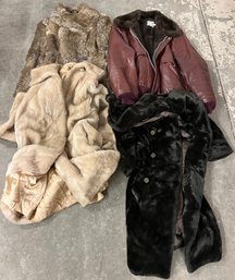 Four Leather And Faux Fur Jackets And Coats